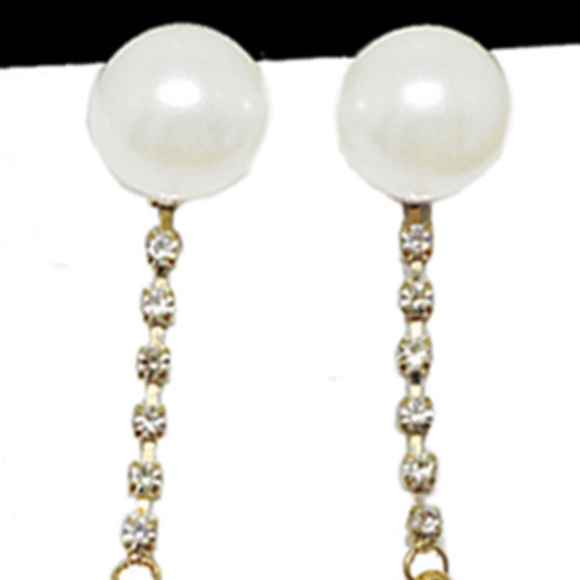 Betsey Johnson Faux Pearl Multicolor Crystal Chain Dangling Elephant Earrings - Picture 6 of 7